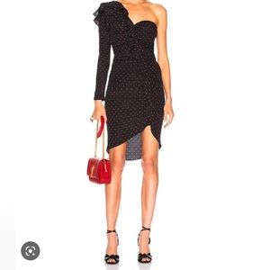 Veronica Beard Leona Ruched Polka-Dot One-Shoulder Ruffle Dress